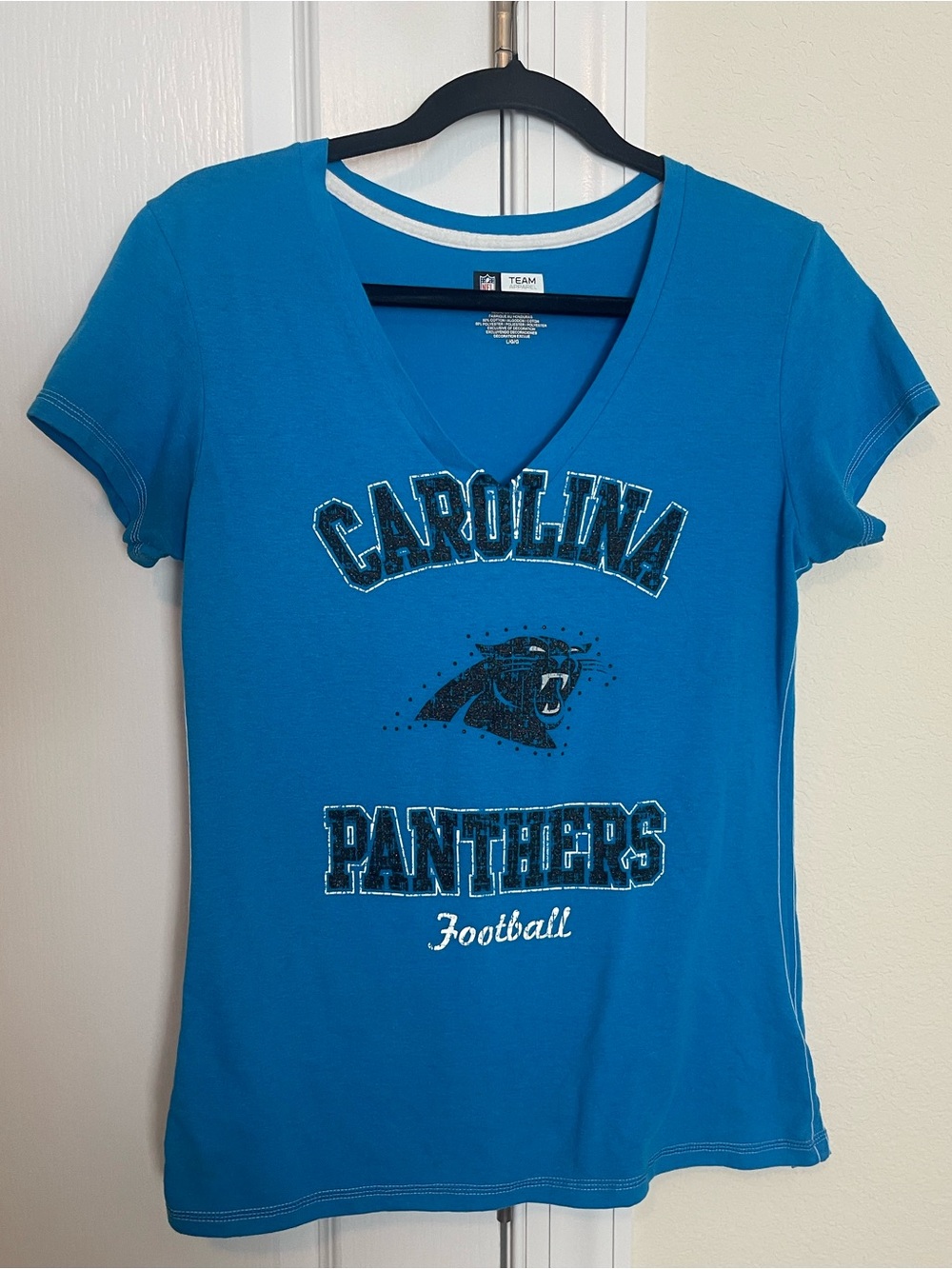 NFL Carolina Panthers Teal Blue V-Neck Short Sleeve Tee